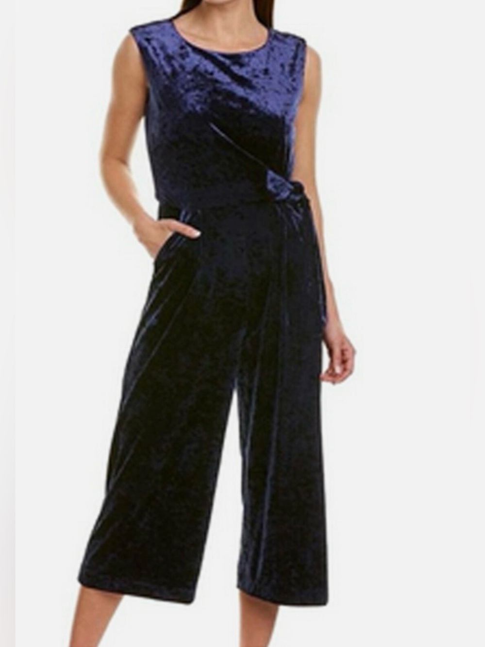 Tahari Navy Blue Velvet Sleeveless Jumpsuit Size 10 NWT